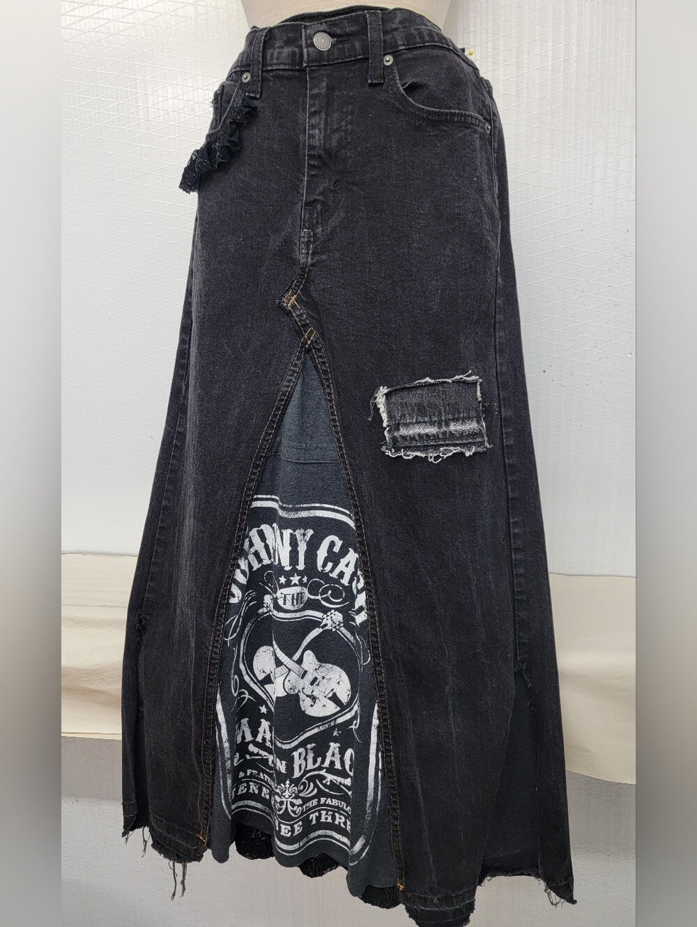 Johnny Cash Levi's Maxi  Jean Skirt - Upcycled